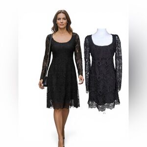 Anthropologie Maeve Embroidered Mini Black Lace Long-Sleeve Dress Size 6 US EUC